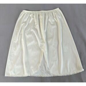 VTG Vassarette Half Slip Large Ivory Lace Slit Polyester Lingerie Y2K